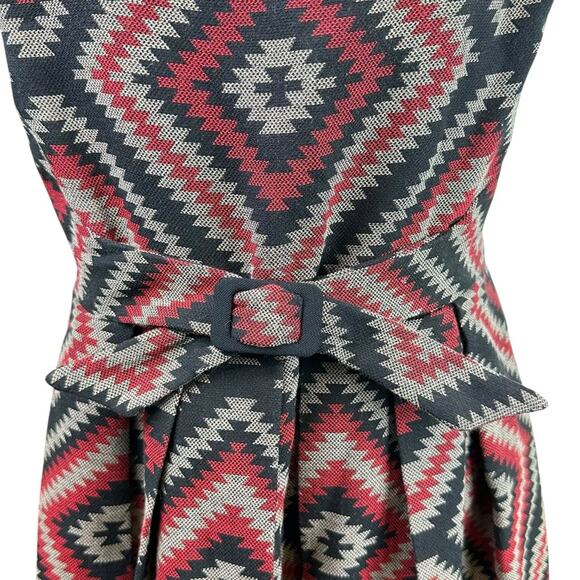Anthropologie Eva Franco A Line Geometric Patterned Dress Red and Black Size 10 - Picture 3 of 11